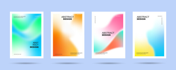Wall Mural - Cover design or poster template concept in modern minimal style for corporate identity, branding, social media advertising, promo. Minimalist poster design with dynamic fluid gradinet blur set