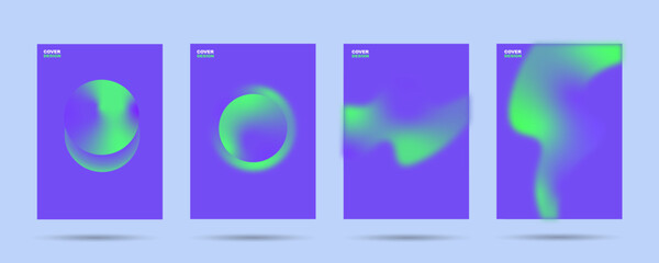 Wall Mural - Cover design or poster template concept in modern minimal style for corporate identity, branding, social media advertising, promo. Minimalist poster design with dynamic fluid gradinet blur set