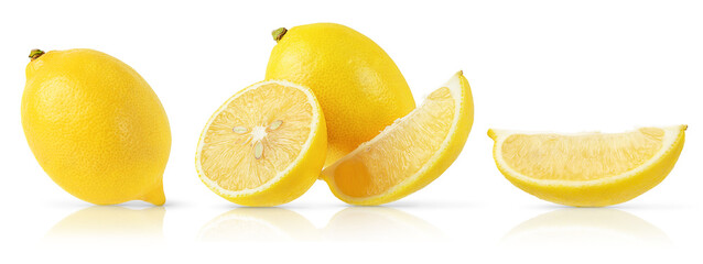 Set of different compositions of yellow lemons