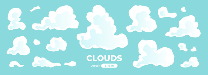 Wall Mural - clouds set isolated on a blue background. signs and icons collection. realistic elements. white colo