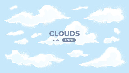 Wall Mural - clouds set isolated on a blue background. signs and icons collection. realistic elements. white colo