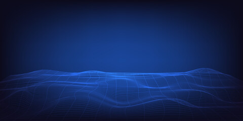 Leinwandbilder - Abstract scifi technology wireframe landscape perspective view. 3D dynamic fluid wave vector background.