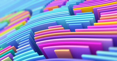 3d render background of abstract colored curve stripes number 2023 with depth of field