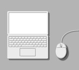 Fototapeta Niebo - laptop and mouse set illustration with white screen on grey background