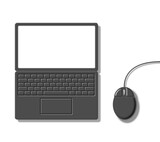 Fototapeta Niebo - black laptop and mouse set illustration with white screen on white background  