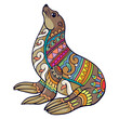 Colorful Cute Sea lion cartoon mandala arts isolated on white background