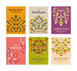 Sticker - Floral Lifestyle and Ecology Poster or Card Design Vector Set