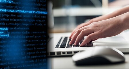 Digital technology concept. Coding programmer working on computer.