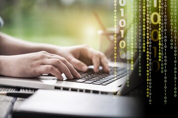 digital technology concept. coding programmer working on computer.