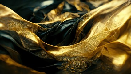 Wall Mural - Background of flowing organic pattern like silk made of gold and black ink