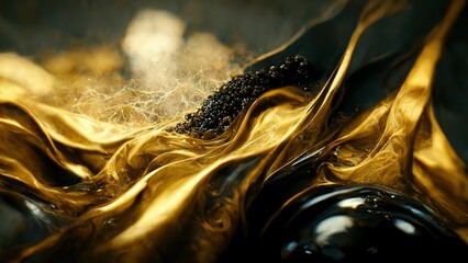 Wall Mural - Swirl of black and gold silk liquid