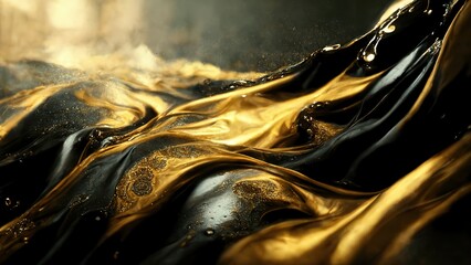Wall Mural - Flow texture of black and gold liquid