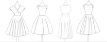 Dresses On Mannequins One Continuous Line Drawing, Isolated, Vector