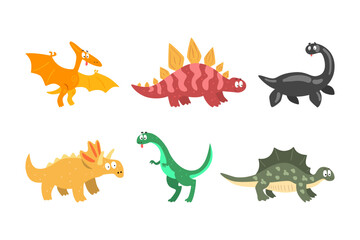 Wall Mural - Funny Dinosaurs with Cute Snout as Wild Jurassic Beast Vector Set