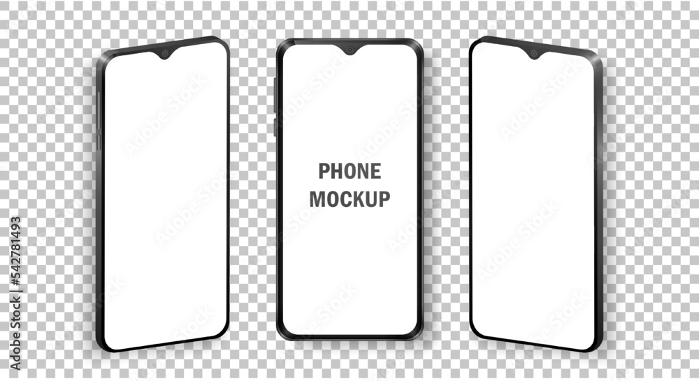 Mockup of realistic mobile phones in front and isometric view ...