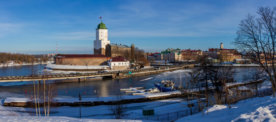 Wall Mural - Large-format panorama with Vyborg and St. Olaf's Tower