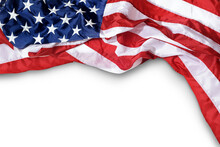 Closeup Ruffled American Flag Isolated 