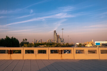Canvas Print - Sunset over large buildings equipped with the latest technology, King Abdullah Financial District, in the capital, Riyadh, Saudi Arabia