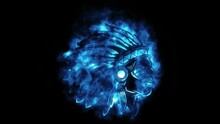 Blue Fire Indian Warrior Face Logo Looping Animation Graphic Element V2