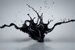 black ink blobs water splash isolated on white, black paint blob, colored liquid splat mid-air spilling spill isometric light (generative AI, AI)