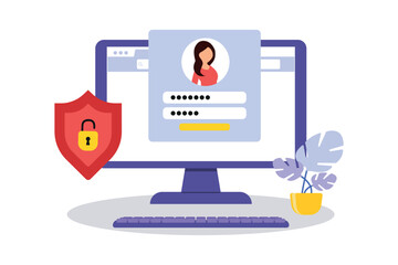 Login form on computer screen. User authorization, sign in to account, authentication page. Login and password form page. Secure login and password. Vector illustration