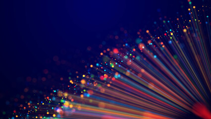 Wall Mural - magic multicolored sparkles of light with rays form flickering abstract simple structures like fiber