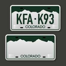 Retro Car Plate For Banner Design. Colorado State. Isolated Vector Illustration. Business, Icon Set