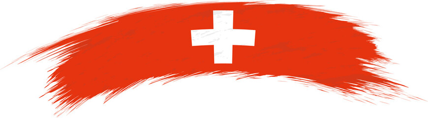 Wall Mural - Flag of Switzerland in rounded grunge brush stroke.