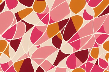 Sticker - Hand drawn 2d illustrated abstract doodle patterns in pink, mustard, brown. Seamless geometric backgrounds. Ink doodles. Stripes, dots, triangles, brush strokes.