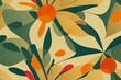 Minimal abstract geometry flowers and leaves seamless pattern. Orange and green laconic elegant floral pattern for background fabric textile wrap surface web and print design. 2d illustrated