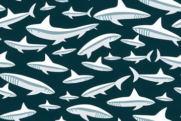  2d illustrated seamless pattern with hand drawn sharks.