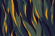Seamless warm sunset tropical pattern navy blue foliage on sunset gradient. High quality illustration. Swim sports or resort wear repeat print. Ombre fade background. Seamless repeat pattern swatch.
