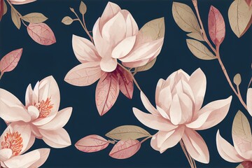 Wall Mural - seamless floral botanical pattern with digital flowers and magnolia. seamless digital background and