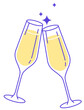 © Sophie Alp - two white wine glasses toast with spark - champagne icon illustration on transparent background - cheers bubbly alcoholic festive drink clipart png - romantic love celebration special event