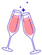 © Sophie Alp - two pink rose wine glasses toast with spark - red rose wine glass icon illustration on transparent background - png cheers alcoholic festive bubbly drink clipart - romantic valentine's day
