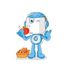 Wall Mural - humanoid robot eating an apple illustration. character vector