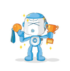 Canvas Print - humanoid robot winner with trophie. cartoon character