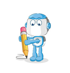 Poster - humanoid robot write with pencil. cartoon mascot vector