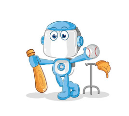 Sticker - humanoid robot playing baseball mascot. cartoon vector