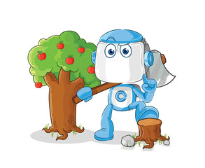 Sticker - humanoid robot Carpenter illustration. character vector