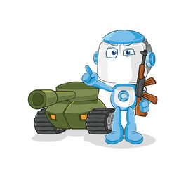 Wall Mural - humanoid robot soldier with tank character. cartoon mascot vector