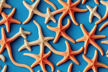 Sticker - seamless sea shells starfish and coral with geometric stripe mixed pattern.