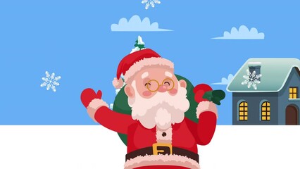 Sticker - santa claus with gifts bag character animation