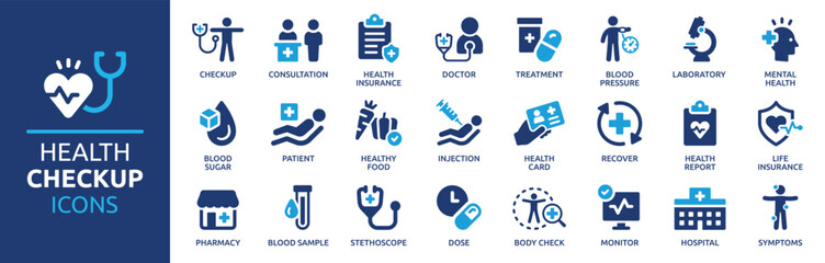 health checkup icon set. medical care service symbol collection. vector illustration.