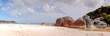 Panoramic of Whiskey bay beach and surrounding native bush land, famous red rocks, Wilson's Promontory National Park, Victoria, Australia