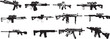 weapon gun set silhouette, Set of silhouettes of various weapons vector illustration
