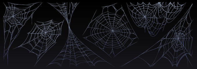 spider web halloween set, cobweb, spooky insect net collection design elements for greeting cards. s