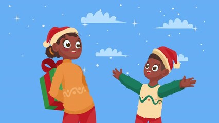 Poster - afro mother and son celebrating christmas