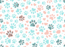 Animal Paw Print Seamless Pattern. Dalmatian Spots. Vector Hand-drawn Background. 