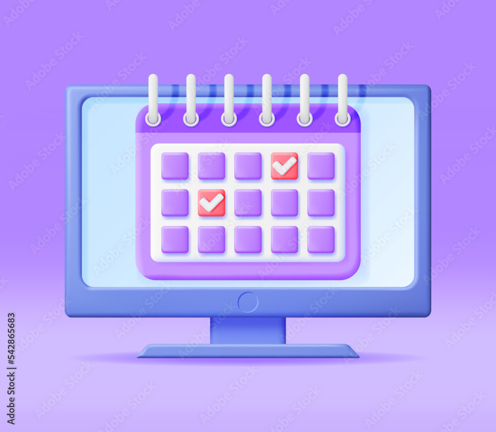 3D Paper Spiral Calendar on Computer Screen Isolated. Render Calendar ...